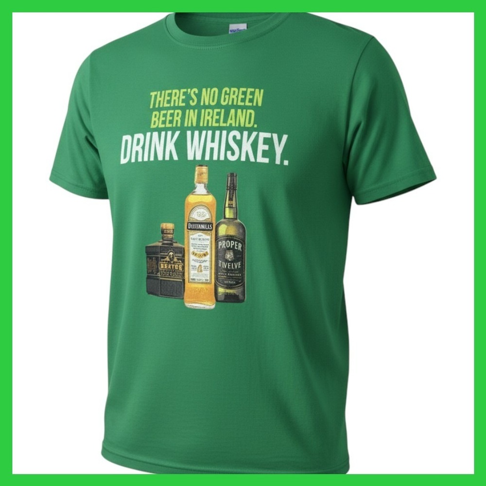 Gildan Mens XL Green Drink Whiskey Irish Graphic T-Shirt St Patricks Day Tee